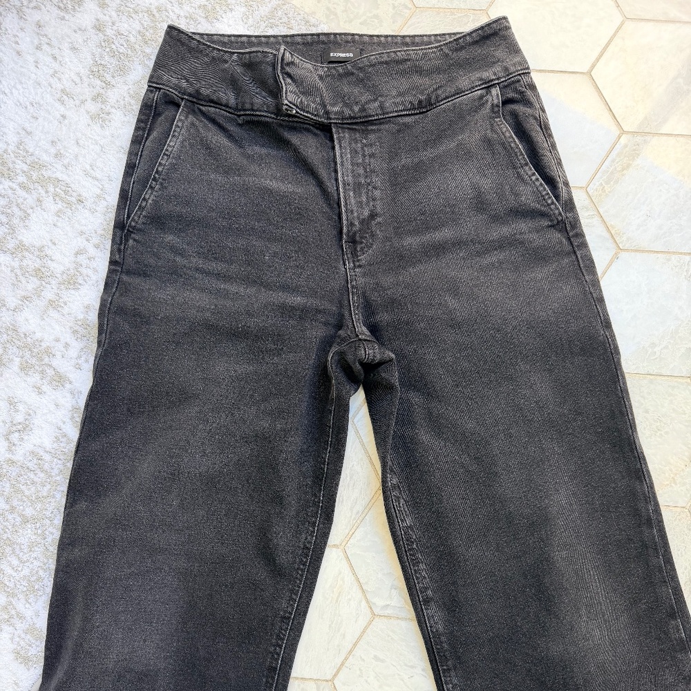 Express Wide Leg High Rise Waist Trouser Jean in Black Size 8